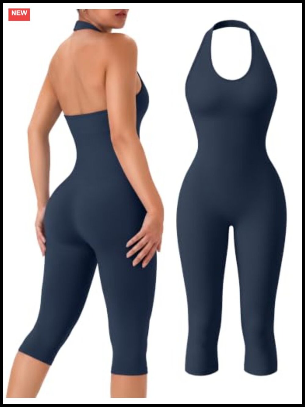 Seamless Sculpt Romper Jumpsuit Capri Halter Neck Padded Yoga Workout Unitard